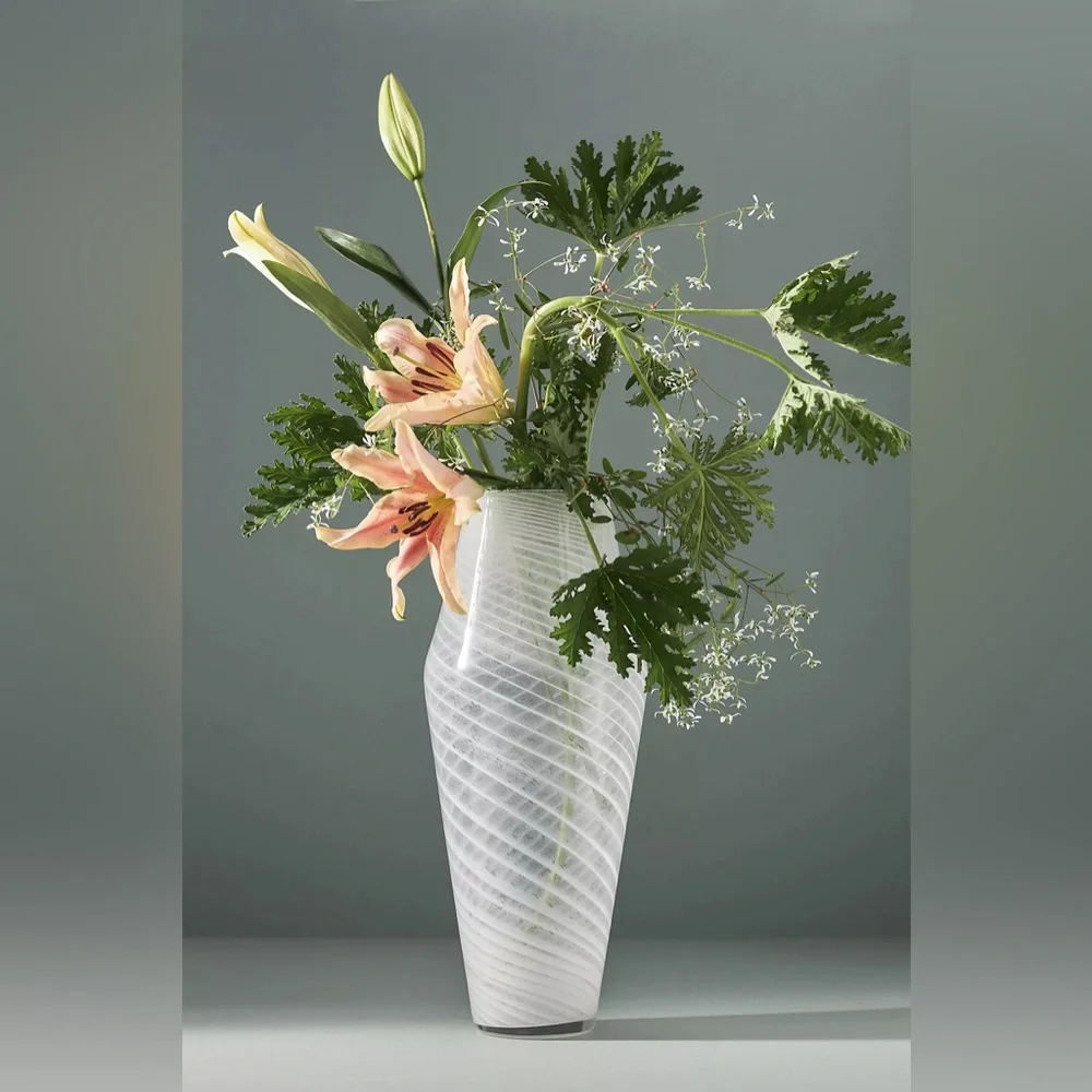 Anthropologie Mera Soda Lime Glass Swirl Vase White NWT